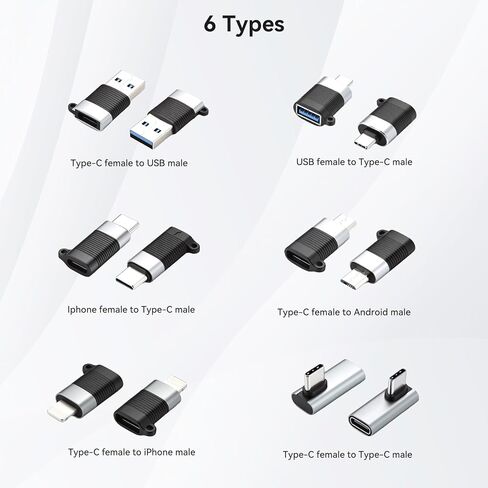 ELUTENG USB C مجموعات محولات مختلفة مع زاوية جانبية، USB A/Micro USB/OTG 6 حزم محول متنوع من النوع C لأجهزة iPhone وiPad وGalaxy والهواتف الذكية والأجهزة اللوحية وأجهزة الكمبيوتر المحمولة ومجموعة موصل USB in Kuwait