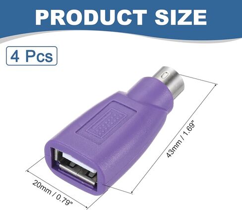 4 Pcs PS/2 to USB Port, PS/2 Male to USB Female Adapter for Wired Mouse Keyboard Desktop PC Laptop Notebook, Purple in Kuwait