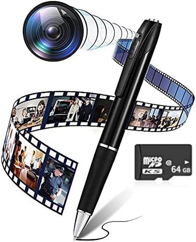 RoyalStar Pen Camera, Hidden Mini Spy Camera (with 64GB SD Memory Card) Portable Camera Pen Full 1080P HD Video Image Quality, Nanny Cam, Home, Office and Class Learning Black in Kuwait
