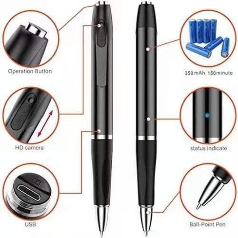 RoyalStar Pen Camera, Hidden Mini Spy Camera (with 64GB SD Memory Card) Portable Camera Pen Full 1080P HD Video Image Quality, Nanny Cam, Home, Office and Class Learning Black in Kuwait