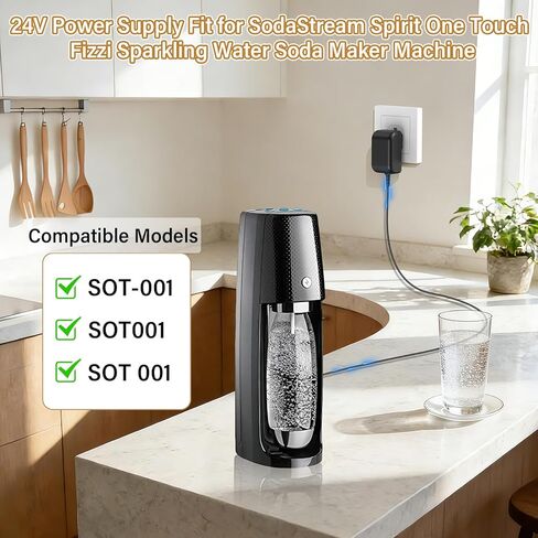 استبدال شاحن 24 فولت مناسب لآلة صنع المياه الفوارة الكهربائية بلمسة واحدة من SodaStream Spirit، محول التيار المتردد لسلك الطاقة لصودا تيار SOT-001 SOT001 Fizzi صانع صودا المياه المتلألئة 24VDC 0.5A in Kuwait