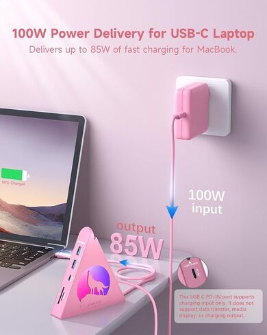 موزع HDMI USB C 8 في 1 وردي اللون و7 منافذ USB-A 3.0 مع إضاءة RGB، محور حزمة مع HDMI 4K 30 هرتز، PD 100 وات، منافذ بيانات USB/USB C، فتحات SD/TF، ​​تصميم عمودي أنيق لأجهزة MacBook وiMac والكمبيوتر الشخصي in Kuwait