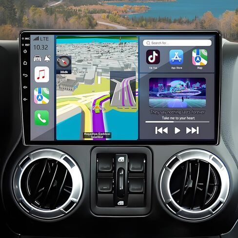 Car Radio Replacement for Jeep Wrangler JK 2007-2018: Upgrade 10.2 Inch Touchscreen Stereo with Wireless CarPlay Android Auto - Android 14 Head Unit GPS Navigation Bluetooth 2GB+32GB in Kuwait