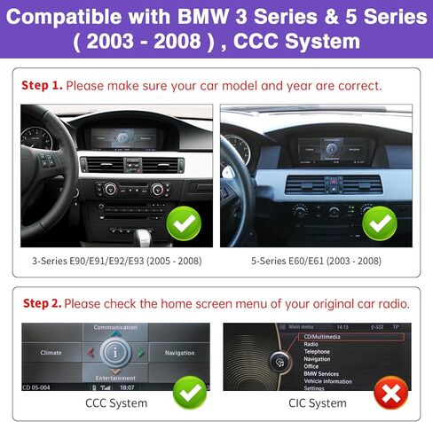 2026 Upgraded 8.8" Touchscreen Wireless CarPlay Android Auto Receiver Compatible with BMW 3 Series & 5 Series (2003-2008), CCC System – E60 E61 E90 E91 E92 E93 in Kuwait