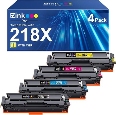 خراطيش حبر HP 218X متوافقة مع 4 عبوات مع شريحة HP Color LaserJet pro MFP 3301fdw 3301sdw متوافقة مع حبر 218X 218 218A لـ LaserJet pro MFP 3301fdw 3301sdw 3301cdw 3201dw W2180X in Kuwait