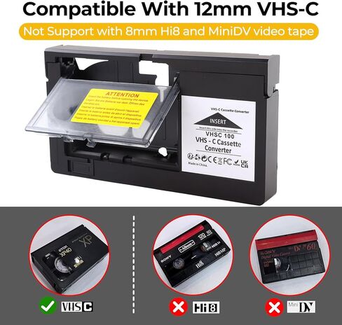 محول كاسيت كاميرا الفيديو (SVHS/VHS-C إلى VHS) - متوافق مع JVC C-P7U/CP6BKU/C-P6U، Panasonic PV-P1، RCA VCA115 (غير متوافق مع 8 مم/MiniDV/Hi8؛ البطارية غير متضمنة) in Kuwait