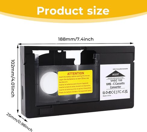 محول كاسيت كاميرا الفيديو (SVHS/VHS-C إلى VHS) - متوافق مع JVC C-P7U/CP6BKU/C-P6U، Panasonic PV-P1، RCA VCA115 (غير متوافق مع 8 مم/MiniDV/Hi8؛ البطارية غير متضمنة) in Kuwait