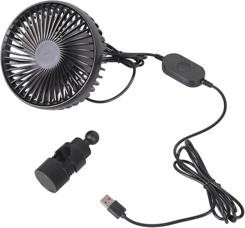 مروحة سيارة USB للحوامل الثلاثية بقطر 5 بوصة و3 سرعات قابلة للتعديل وقاعدة 17 مم لتركيب مسند رأس السيارة ومروحة تبريد سوداء in Kuwait