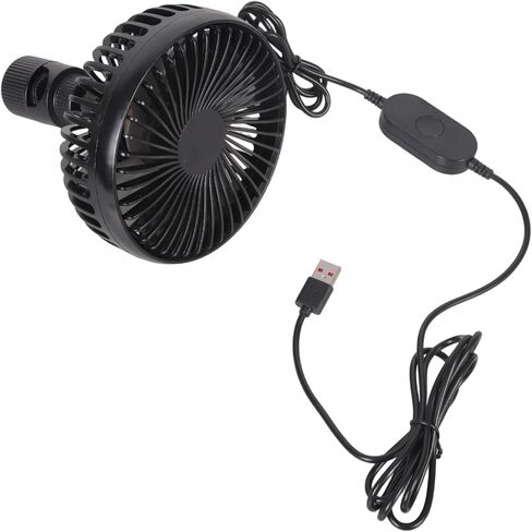 مروحة سيارة USB للحوامل الثلاثية بقطر 5 بوصة و3 سرعات قابلة للتعديل وقاعدة 17 مم لتركيب مسند رأس السيارة ومروحة تبريد سوداء in Kuwait