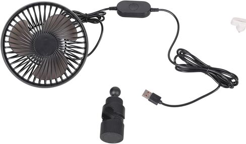 مروحة سيارة USB للحوامل الثلاثية بقطر 5 بوصة و3 سرعات قابلة للتعديل وقاعدة 17 مم لتركيب مسند رأس السيارة ومروحة تبريد سوداء in Kuwait