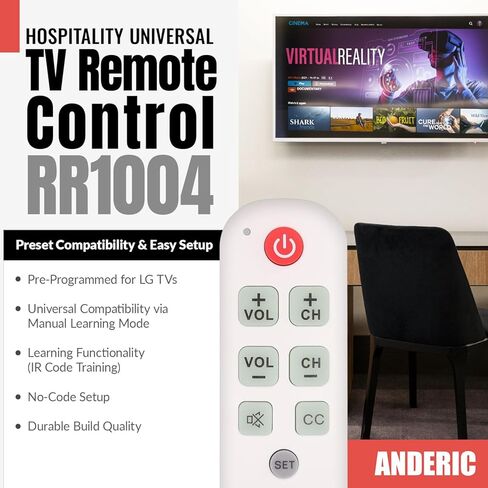 جهاز التحكم عن بعد للتلفزيون ذو الزر الكبير Anderic RR1004 - مناسب لكبار السن وسهل الاستخدام مع مفاتيح متوهجة وتصميم بسيط - مثالي لرعاية المسنين والمساعدة في المعيشة - متوافق مع معظم أجهزة تلفزيون الأشعة تحت الحمراء - أبيض - عبوتان in Kuwait