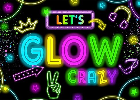 7x5FT Let's Glow Backdrop Vinyl Neon Glow in The Dark Crazy Background for Portrait Studio Props Photoshoot Photography Graffiti Splash Paint Birthday Party Decorations Background in Kuwait