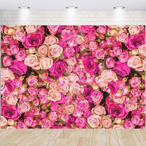 7x5FT Pink Red Rose Floral Wall Backdrop Flowers Photography Background Mothers Day Valentine's Day Backdrop Girls Birthday Party Baby Shower Wedding Decoration Banner in Saudi Arabia