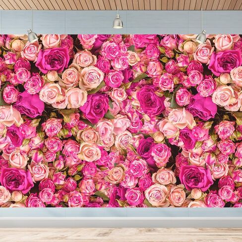 7x5FT Pink Red Rose Floral Wall Backdrop Flowers Photography Background Mothers Day Valentine's Day Backdrop Girls Birthday Party Baby Shower Wedding Decoration Banner in Saudi Arabia