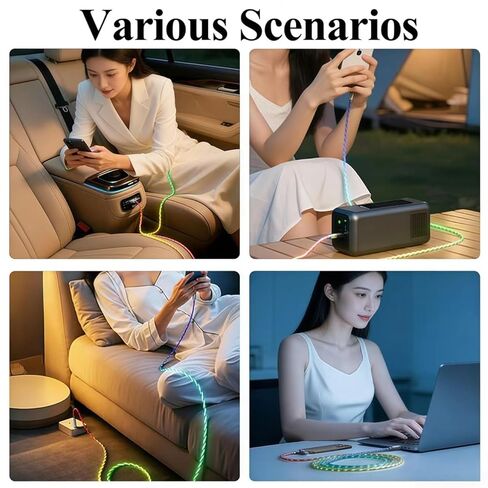 10FT Type C LED Light Up Charging Cable 66W Starry USB C to C Charger Lighted Fast Charging Cord RGB Flowing Light Up Charger Cord Compatible with iPhone 17/16/15/Samsung Galaxy S23 S22 More in Kuwait