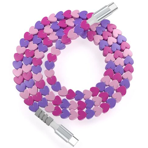 USB C to USB C Cable 6FT,60W Fast Charging Beaded Phone Charger Cord for iPhone 17 16 Pro Max 15/iPad 11th 10 Air for Samsung S26 S25 S24 S23 Ultra/A16 A17/Pixel/Android Women Girls for Car,PinkPurple in Kuwait