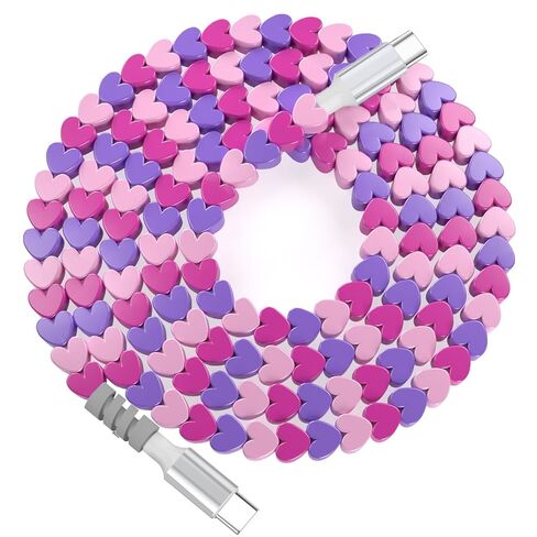 USB C to USB C Cable 6FT,60W Fast Charging Beaded Phone Charger Cord for iPhone 17 16 Pro Max 15/iPad 11th 10 Air for Samsung S26 S25 S24 S23 Ultra/A16 A17/Pixel/Android Women Girls for Car,PinkPurple in Kuwait
