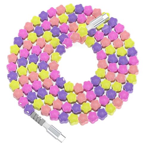 USB C to USB C Cable 6FT,60W Fast Charging Beaded Phone Charger Cord for iPhone 17 16 Pro Max 15/iPad 11th 10 Air for Samsung S26 S25 S24 S23 Ultra/A16 A17/Pixel/Android Women Girls for Car,PinkPurple in Kuwait