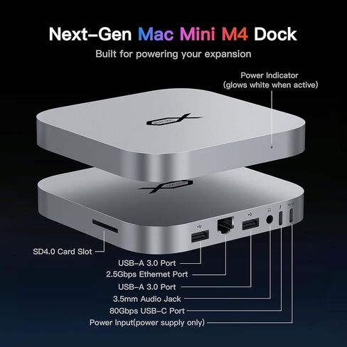 Mac mini M4 Dock, Beelink Mate Mini-A 80Gbps Docking Station, 2*M.2 PCIex2 SSD Slots, max 16TB Expansion, SD4.0 Card Slot, 2.5G LAN, 15W USB C PD3.0 Port, 2*USB A 5Gbps, 3.5mm Audio in Kuwait
