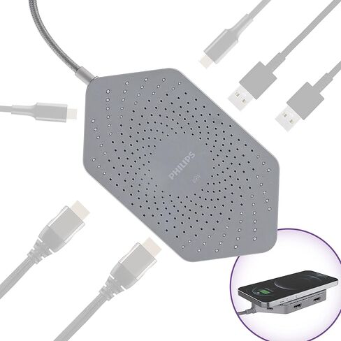 قاعدة شحن فيليبس إيليت USB-C للسفر مع Qi، 1 منفذ HDMI، 2 USB-A، قارئ SD، منفذ إيثرنت، DLK9121C/27 in Kuwait