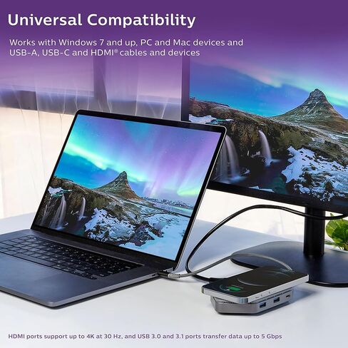 قاعدة شحن فيليبس إيليت USB-C للسفر مع Qi، 1 منفذ HDMI، 2 USB-A، قارئ SD، منفذ إيثرنت، DLK9121C/27 in Kuwait