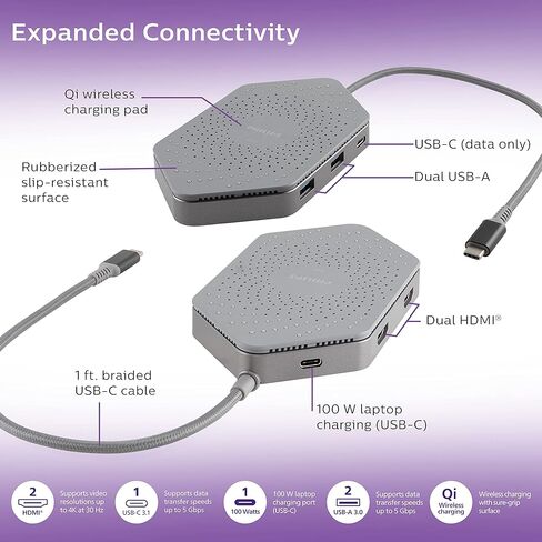 قاعدة شحن فيليبس إيليت USB-C للسفر مع Qi، 1 منفذ HDMI، 2 USB-A، قارئ SD، منفذ إيثرنت، DLK9121C/27 in Kuwait