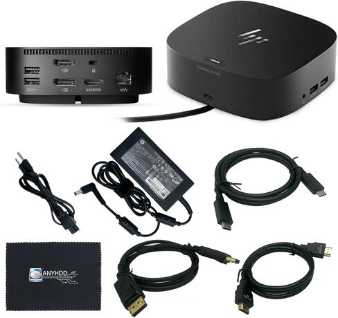 HP 5TW13UT#ABA Universal Dock G2 - لجهاز الكمبيوتر المحمول بقدرة 120 وات، USB من النوع C مع HDMI، وكابل منفذ العرض وكابل C إلى C مع قطعة قماش in Kuwait
