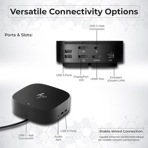 HP 5TW13UT#ABA Universal Dock G2 - لجهاز الكمبيوتر المحمول بقدرة 120 وات، USB من النوع C مع HDMI، وكابل منفذ العرض وكابل C إلى C مع قطعة قماش in Kuwait