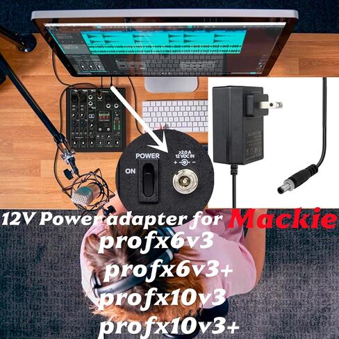 محول طاقة 12V2A لخلاط Mackie profx10v3 profx6v3. متوافق مع Mackie profx6v3 + profx10v3 + 6 قنوات احترافية لاستبدال شاحن سلك إمداد الطاقة للخلاط التناظري in Kuwait
