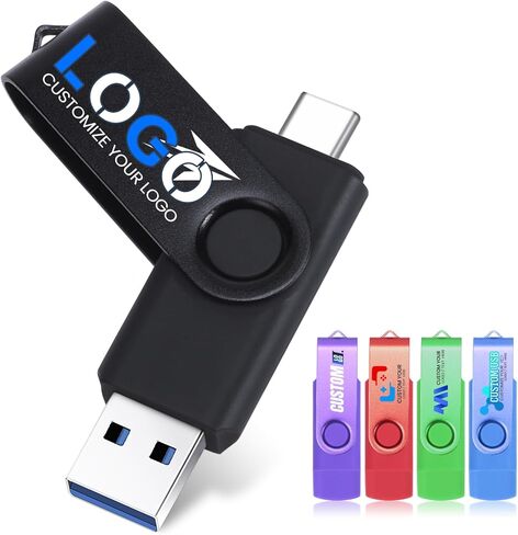 محرك أقراص فلاش USB 2.0 من النوع C بسعة 16 جيجابايت و25 قطعة، 2 في 1 مخصص لمحركات الإبهام USB C الدوارة للهاتف والكمبيوتر الشخصي، محفور/مطبوع شعارك والنص على عصي الذاكرة السائبة للمدرسة/الشركة in Kuwait