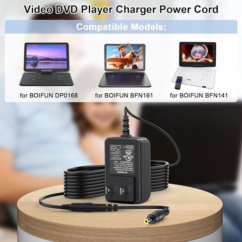 شاحن محول تيار متردد/تيار مستمر 12 فولت متوافق مع BOIFUN BFN-161 BFN-141 DP0168 مشغل فيديو DVD محمول كبير عالي الدقة شاشة دوارة شاحن بطارية قابل لإعادة الشحن DC12V 1.5 أمبير 18 وات كابل سلك إمداد الطاقة in Kuwait
