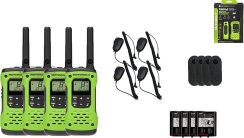 Motorola Solutions Talkabout FRS T600 H2O أجهزة راديو ثنائية الاتجاه، 4 حزم، أجهزة اتصال لاسلكية خضراء مقاومة للماء، 4 ميكروفونات مكبر صوت عن بعد قابلة لإعادة الشحن in Kuwait