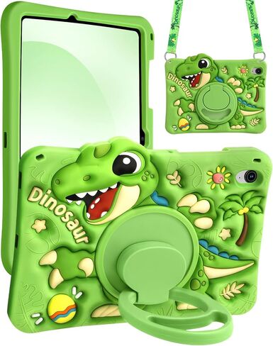 Boaretiu Tablet Case - Cute Cartoon Silicone Cover with Adjustable Shoulder Strap & Rotating Stand for Kids Boys Girls, for Samsung Galaxy Tab S10 FE 2025/S9 FE 2023 Case 10.9", Green Dinosaur in Kuwait