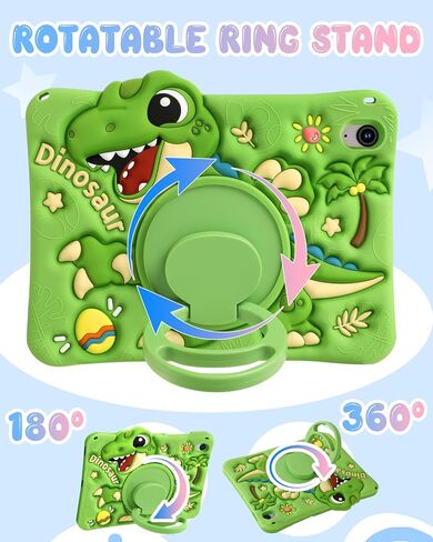 Boaretiu Tablet Case - Cute Cartoon Silicone Cover with Adjustable Shoulder Strap & Rotating Stand for Kids Boys Girls, for Samsung Galaxy Tab S10 FE 2025/S9 FE 2023 Case 10.9", Green Dinosaur in Kuwait