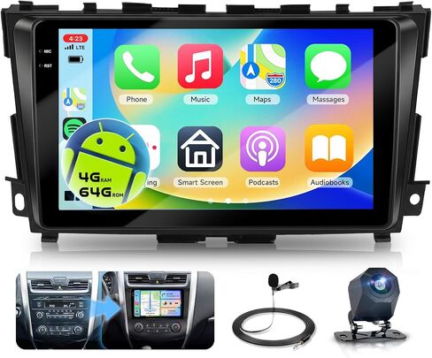 راديو 4 Core 4+64G لسيارة Nissan Altima Teana 2013 2014 2015 2016 2017 2018 Android 15 ستيريو السيارة، راديو Carplay Android التلقائي اللاسلكي، راديو بشاشة تعمل باللمس 9 بوصة مع GPS FM/RDS EQ BT WiFi كاميرا احتياطية in Kuwait