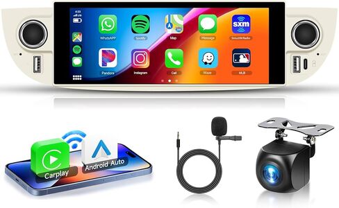 5G WiFi Android 15 Car Radio for Fiat 500 2007-2015 with Wireless Carplay, Android Auto, Touchscreen Stereo with GPS/Bluetooth/FM RDS/Voice Control/SWC/Backup Camera/2G+64G in Kuwait