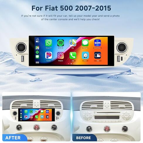 5G WiFi Android 15 Car Radio for Fiat 500 2007-2015 with Wireless Carplay, Android Auto, Touchscreen Stereo with GPS/Bluetooth/FM RDS/Voice Control/SWC/Backup Camera/2G+64G in Kuwait