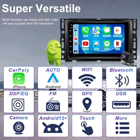 5G WiFi ترقية راديو السيارة لسيارة Chevy Chevolet Malibu 2004 2005 2006 2007، وحدة رأس ستيريو بشاشة لمس 7 بوصة مع Carplay لاسلكي Android Auto GPS Navigation FM Bluetooth SWC HD كاميرا احتياطية in Kuwait