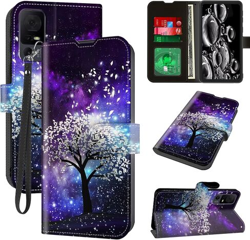 حافظة هاتف Jitterbug Smart 4/TCL 40XL /TCL40T مع حامل بطاقة وحزام معصم ومسند فوليو وغطاء حماية مغناطيسي مضاد للصدمات من الجلد، لوتس وردي طائر in Kuwait