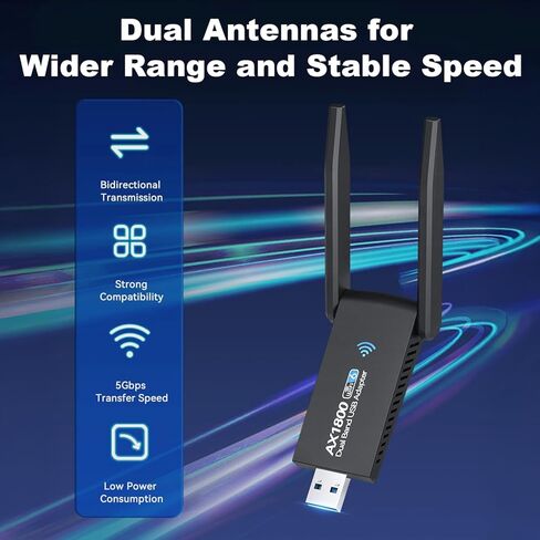 محول واي فاي بسرعة 1800 ميجابت في الثانية للكمبيوتر المكتبي - محول USB WiFi 6 مع هوائيات مزدوجة عالية الكسب 5dBi، نطاق مزدوج 2.4 جيجا هرتز/5 جيجا هرتز لأجهزة الكمبيوتر المحمول المتوافقة مع Windows11/10/8/7 - AX1830 in Kuwait