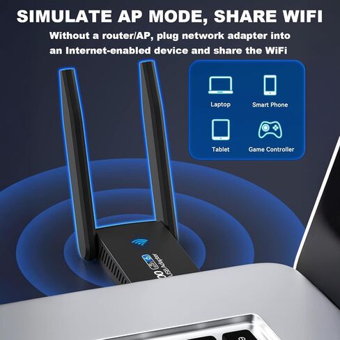 محول واي فاي بسرعة 1800 ميجابت في الثانية للكمبيوتر المكتبي - محول USB WiFi 6 مع هوائيات مزدوجة عالية الكسب 5dBi، نطاق مزدوج 2.4 جيجا هرتز/5 جيجا هرتز لأجهزة الكمبيوتر المحمول المتوافقة مع Windows11/10/8/7 - AX1830 in Kuwait