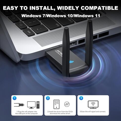 محول واي فاي بسرعة 1800 ميجابت في الثانية للكمبيوتر المكتبي - محول USB WiFi 6 مع هوائيات مزدوجة عالية الكسب 5dBi، نطاق مزدوج 2.4 جيجا هرتز/5 جيجا هرتز لأجهزة الكمبيوتر المحمول المتوافقة مع Windows11/10/8/7 - AX1830 in Kuwait