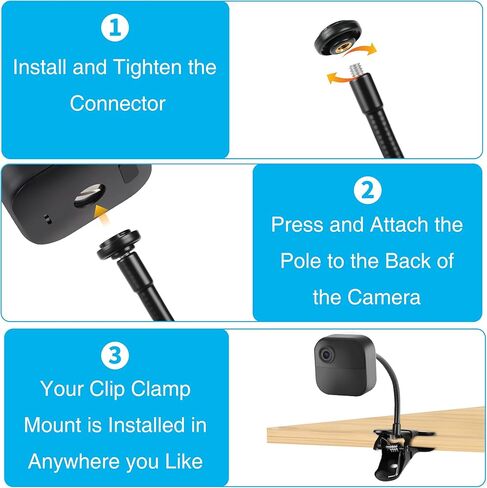 حامل كاميرا Blink خارجي، مشبك مرن لـ Blink Mini/XT2/XT3، ذراع معقوفة مقاس 15.7 بوصة مع دوران 360 درجة، بدون تركيب أدوات، ملحقات كاميرا وميض عالمية للشجرة/السياج (أسود) in Kuwait