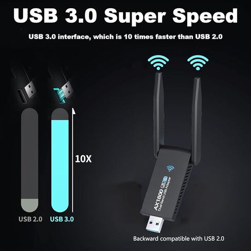 محول واي فاي بسرعة 1800 ميجابت في الثانية للكمبيوتر المكتبي - محول USB WiFi 6 مع هوائيات مزدوجة عالية الكسب 5dBi، نطاق مزدوج 2.4 جيجا هرتز/5 جيجا هرتز لأجهزة الكمبيوتر المحمول المتوافقة مع Windows11/10/8/7 - AX1830 in Kuwait