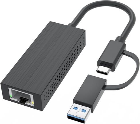 USB-C/A to 2.5 Gigabit Ethernet Adapter, Compact & Portable 2-in-1 USB 3.2 Type-A/Type-C to 2500Mbps RJ45 LAN Converter, Compatible for Microsoft Windows Mac OS iPadOS in Kuwait