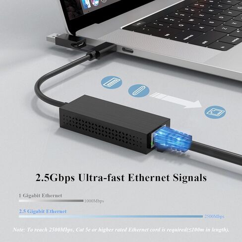 USB-C/A to 2.5 Gigabit Ethernet Adapter, Compact & Portable 2-in-1 USB 3.2 Type-A/Type-C to 2500Mbps RJ45 LAN Converter, Compatible for Microsoft Windows Mac OS iPadOS in Kuwait