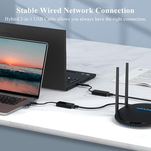 USB-C/A to 2.5 Gigabit Ethernet Adapter, Compact & Portable 2-in-1 USB 3.2 Type-A/Type-C to 2500Mbps RJ45 LAN Converter, Compatible for Microsoft Windows Mac OS iPadOS in Kuwait