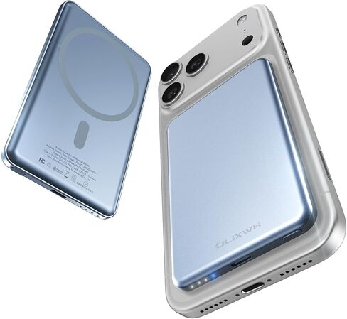 [0.3 بوصة فائق النحافة] [مصنوع من خليط معدني] ULiXWH لشاحن محمول Magsafe لهاتف iPhone، ترقية 2025 بنك طاقة مغناطيسي للشحن السريع بقدرة 5000 مللي أمبير في الساعة، حزمة بطارية لاسلكية لهاتف iPhone 17 Air 16 15 Pro Max 14، أزرق in Kuwait