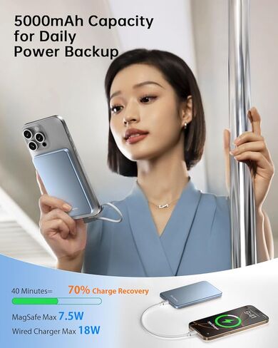 [0.3 بوصة فائق النحافة] [مصنوع من خليط معدني] ULiXWH لشاحن محمول Magsafe لهاتف iPhone، ترقية 2025 بنك طاقة مغناطيسي للشحن السريع بقدرة 5000 مللي أمبير في الساعة، حزمة بطارية لاسلكية لهاتف iPhone 17 Air 16 15 Pro Max 14، أزرق in Kuwait