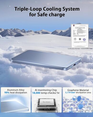 [0.3 بوصة فائق النحافة] [مصنوع من خليط معدني] ULiXWH لشاحن محمول Magsafe لهاتف iPhone، ترقية 2025 بنك طاقة مغناطيسي للشحن السريع بقدرة 5000 مللي أمبير في الساعة، حزمة بطارية لاسلكية لهاتف iPhone 17 Air 16 15 Pro Max 14، أزرق in Kuwait